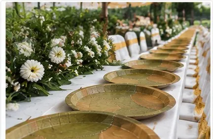 Natural leaf plates used for weddings